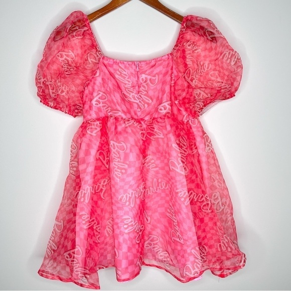 Barbie Organza Mesh Baby Doll Pink Graphic Dress Girls XL 14 - Picture 4 of 7